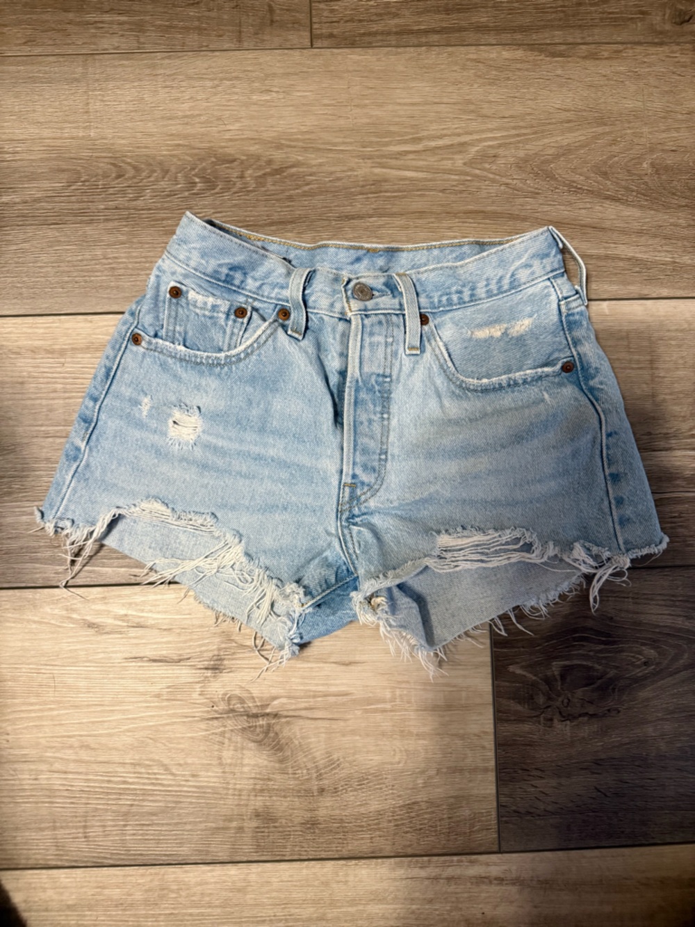 Light Wash Distressed Denim Cutoff Shorts